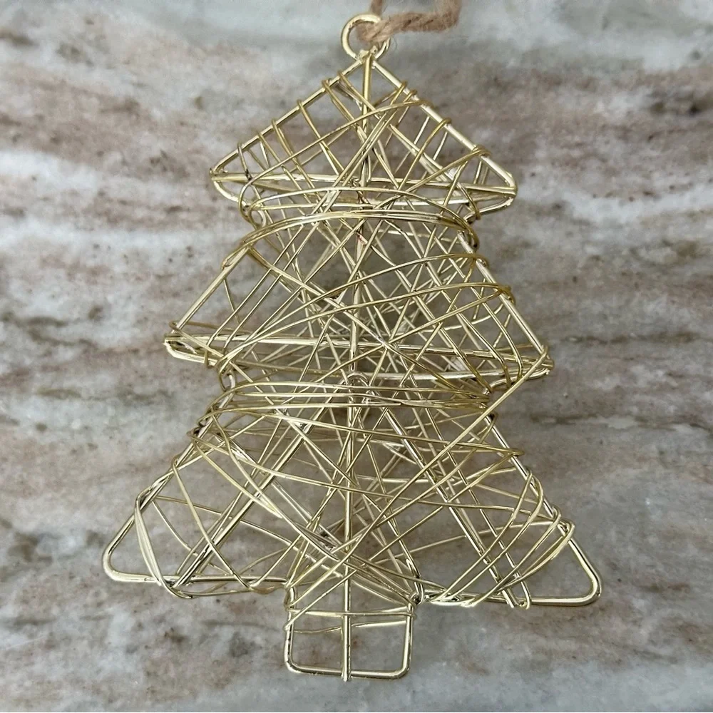 Christmas Tree Ornament - Gold Metal Wire - Holiday Decor